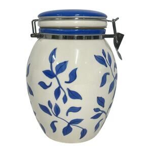 Inspirado IDC Stonelite Vintage Hand Painted Blue and White Airtight Cookie Jar